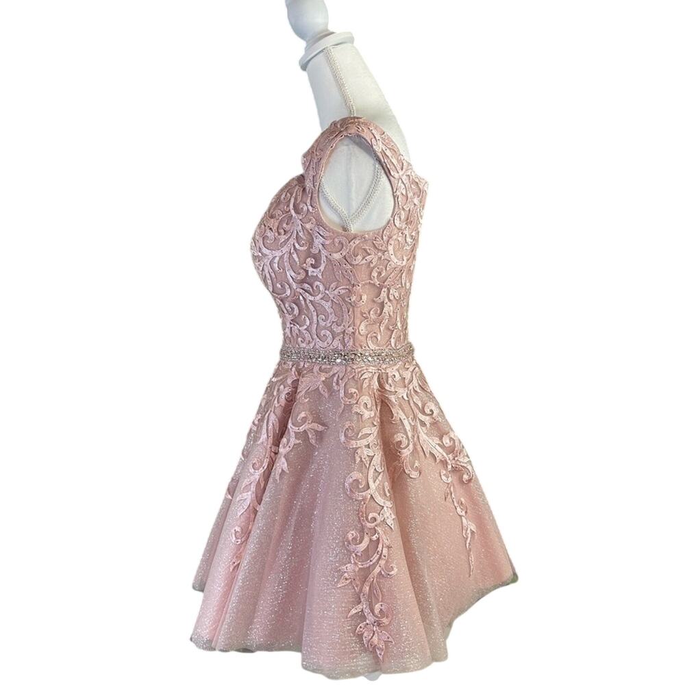 NWT Ellie Wilde Pink Off Shoulder Sparkle Tulle Prom Dress Size 8 - Picture 7 of 16
